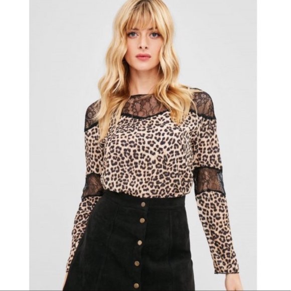 Zara leopard print and lace top, NWT, S - Picture 3 of 12